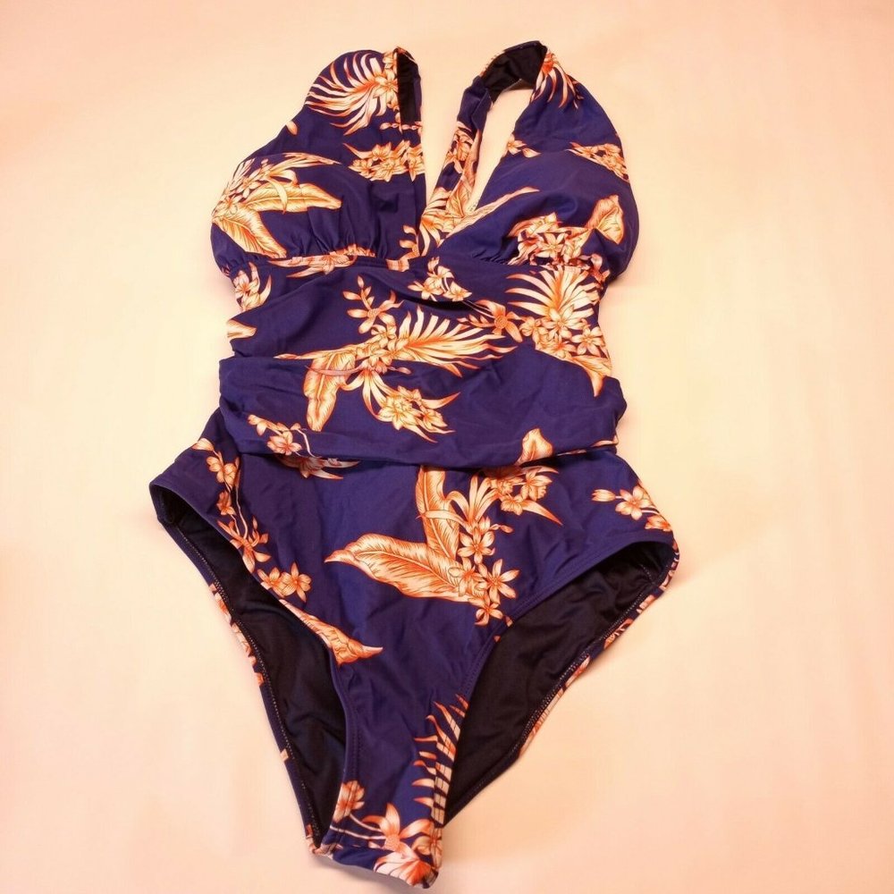 Womens You Di An Size XL Blue & Orange Floral One Piece Swimsuit